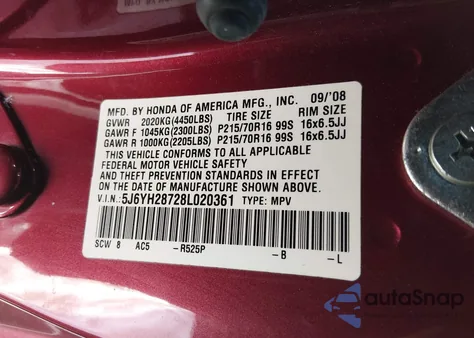 2008 Honda Element Ex from USA, damaged, VIN 5J6YH28728L020361